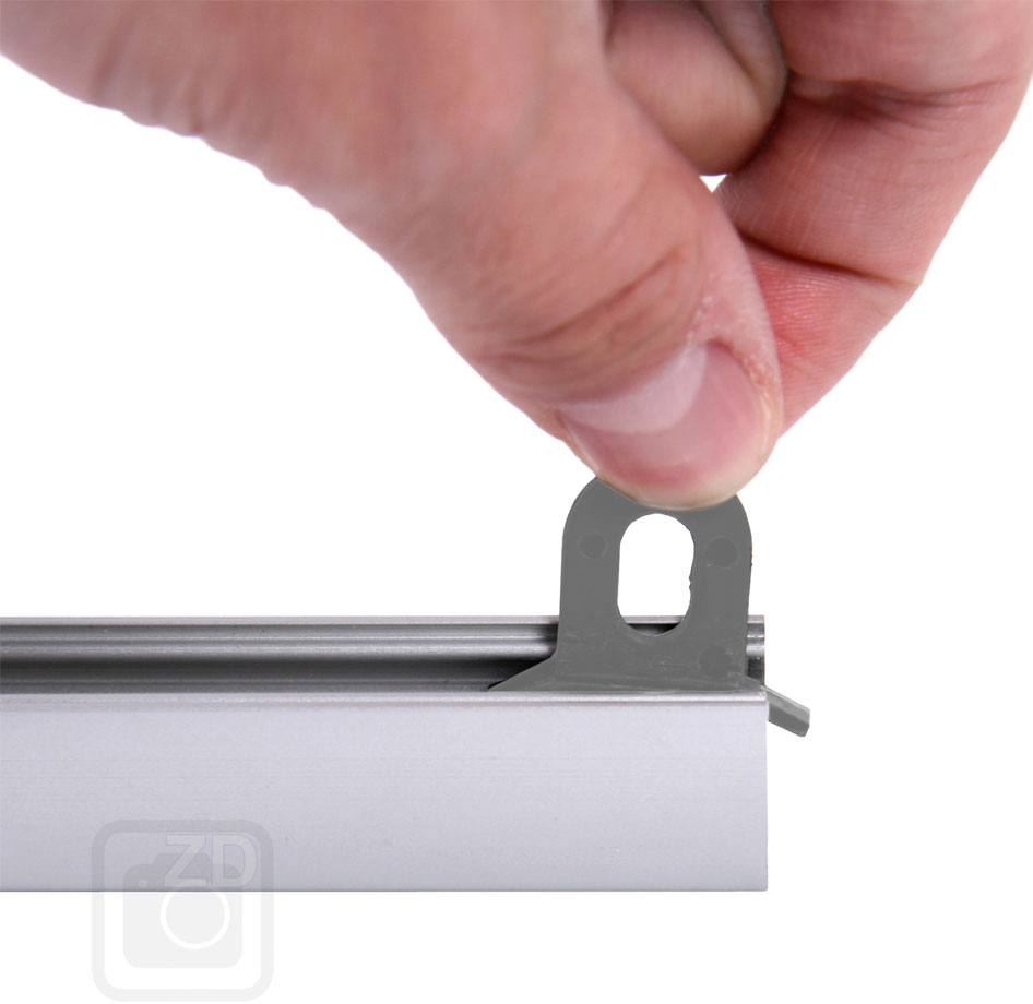 Banner Hanger Clamp Rail - aluminum holder for medium and large banners. Inserting eyelets.