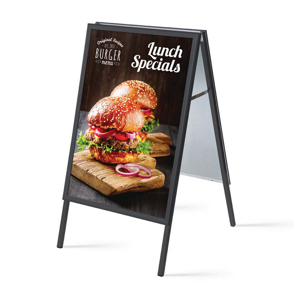 22x28 A-Frame Sign with Snap Open Frame, Sandwich Board for Posters, 2 Sided, made of Aluminum, in Black finish