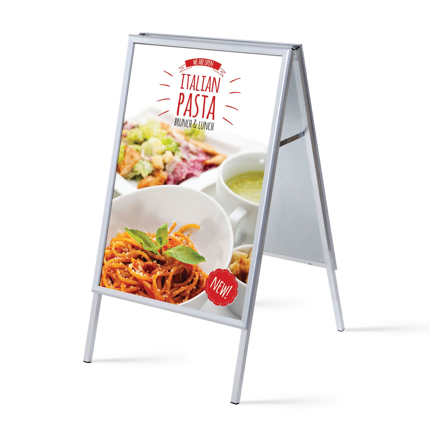 22x28 A-Frame Sign with Snap Open Frame, Sandwich Board for Posters, 2 Sided, made of Aluminum, in Silver colour