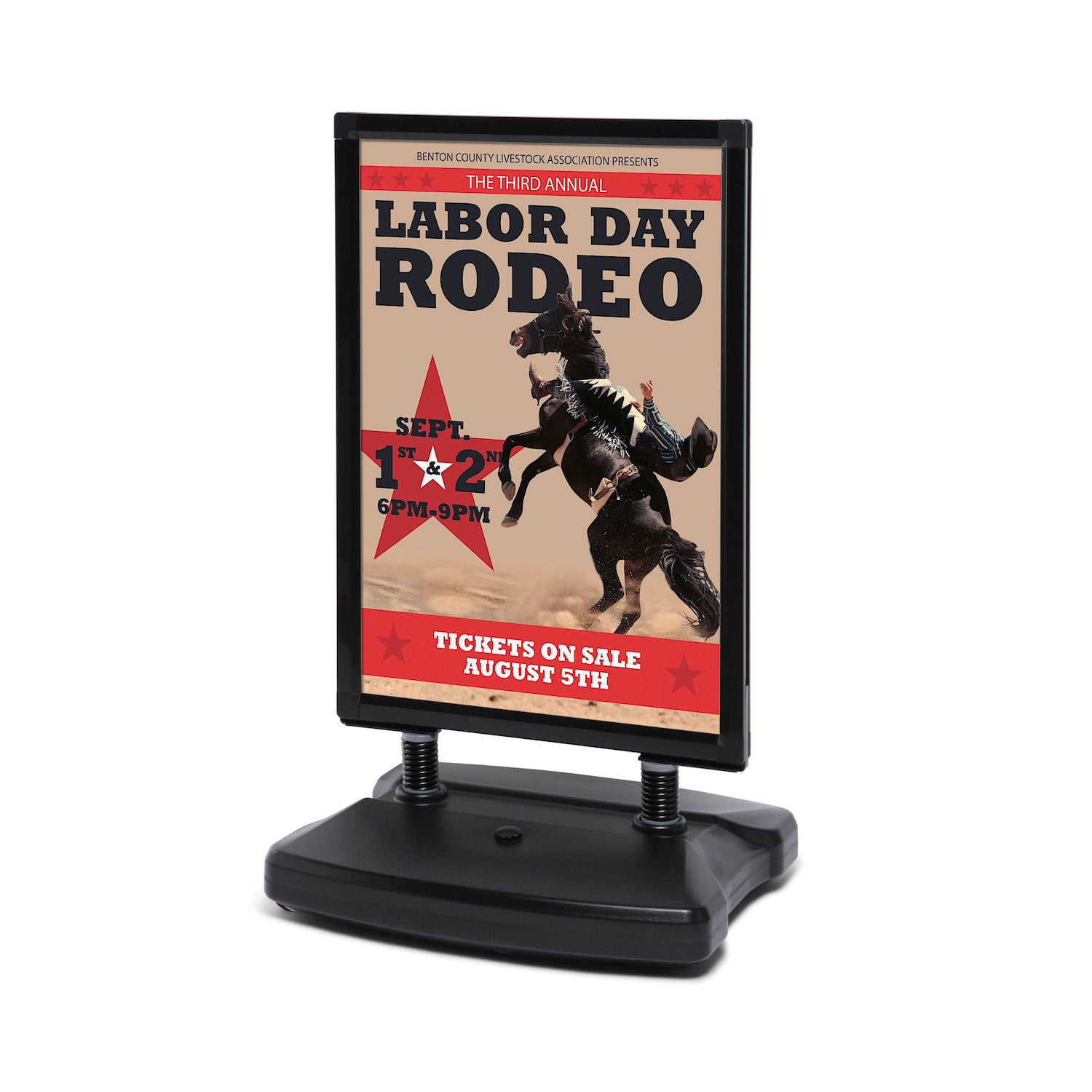 22x28 Black Sidewalk Sign with Fillable Water Base, for Posters, on Wheels, Double-Sided Snap Open Frames